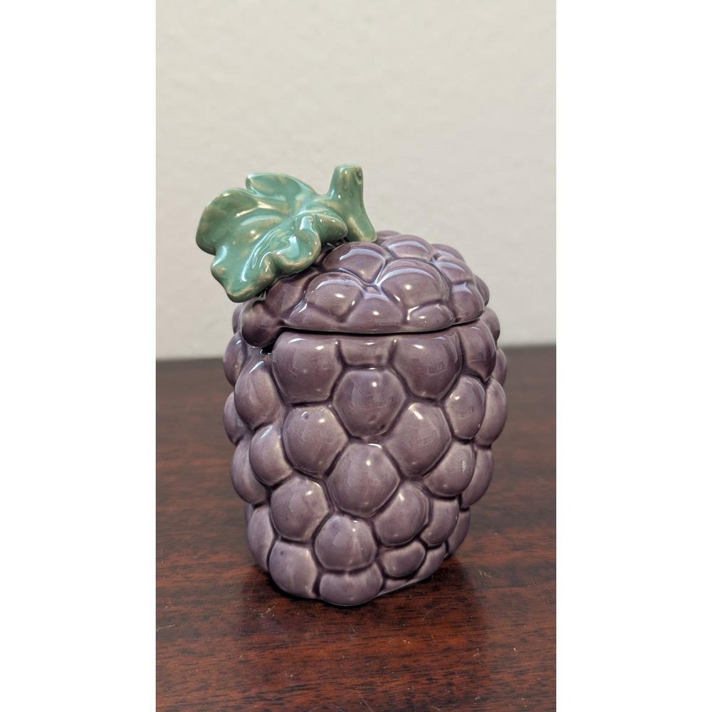 Vintage Ceramic Purple Grape Bunch Jam Jelly Jar Condiment Pot Cottagecore